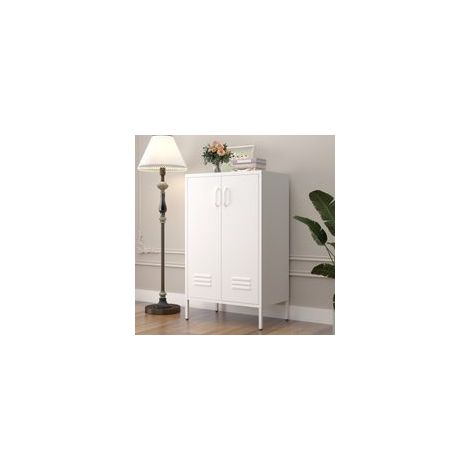 Armoire de rangement en métal, 2 portes, 2 étagères réglables, pour bureau cuisine garage, blanc (1/5)