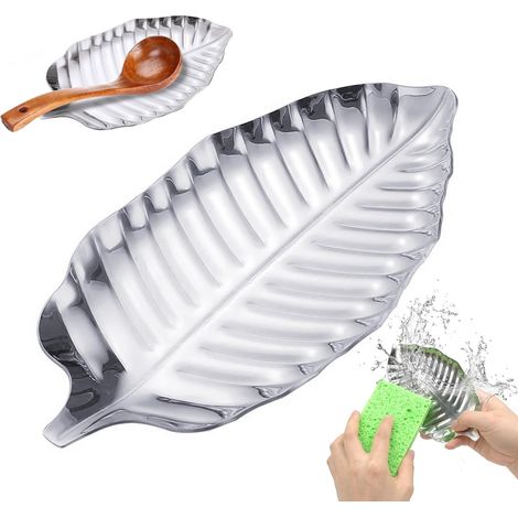 Repose Cuillère Cuisine, Porte Cuillere Cuisine en Acier Inoxydable Argent Pose CuillereCcuisson en Forme de Petite Feuille pour Louches Pinces Spatule pour Cuisinière (1/5)