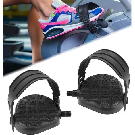 Paire de Pédales de Vélo Réglables 28cm - Antidérapantes pour Vélos d'Appartement, de Montagne et de Sport - avec Crochet (Noir)