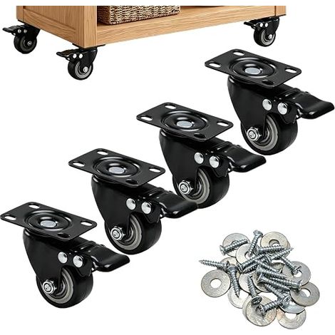 4 Pièces Roulette Charge Lourde, 40mm Roulettes pour Meubles avec Frein, Roulettes Pivotantes, Rotation à 360 Degrés avec Vis, Rondelles, Silencieuses, pour Table, Armoire, Étagère (1/5)