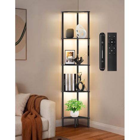 Lampadaire sur Pied Salon avec Étagère d’Angle à 5 Niveaux, 3 Températures de Couleur, Dimmable avec Télécommande & Contrôle Tactile – Bibliothèque Moderne pour Salon, Chambre, Bureau (1/5)