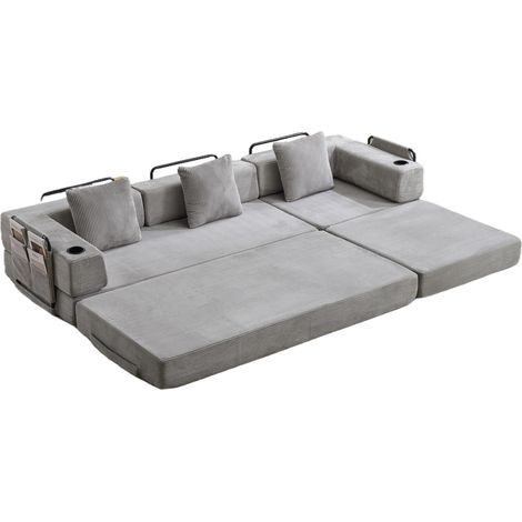 Sofá cama plegable de suelo de pana gris claro 277,5 x 92,5 x 60 cm (1/5)