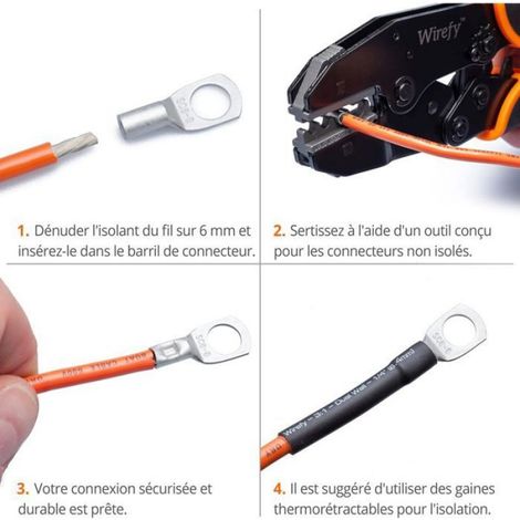 Lot de 60 Cosses électriques, Cuivre étamé, Non isolées, Sertir ou Souder, Câbles batterie 6-25mm² (1/4)