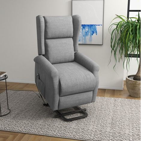 Sillón relax elevador 74x94x111 cm gris en lino con reclinación eléctrica (1/5)