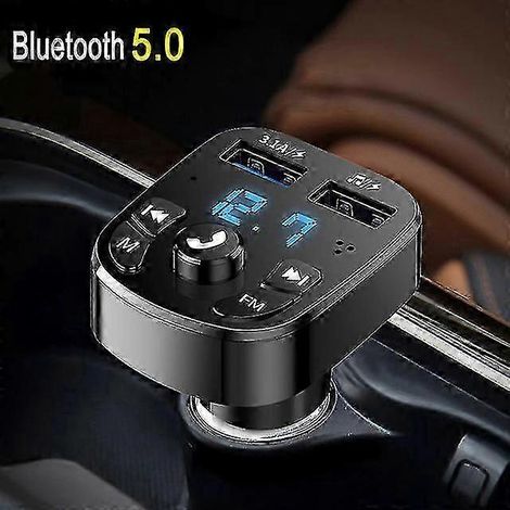 Émetteur FM pour voiture, Bluetooth 5.0, kit mains libres sans fil avec double port USB, chargeur allume-cigare, modulateur FM et adaptateur pour lecteur MP3. (1/5)