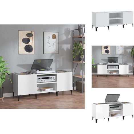 Plattenschrank Weiß 121x38x48 cm Holzwerkstoff - Plattenspeicher - Vinylregal - HiFi Möbel - Holzschreibtisch - Sideboard (1/5)