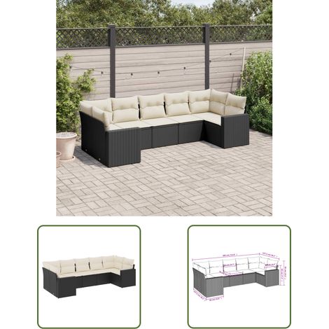 The Living Store Salon de jardin 7 pcs avec coussins noir résine tressée - Ensemble Salon De Jardin - Meuble De Jardin - Salon Extérieur - Canapé Jardin - Résine Tressée (1/3)