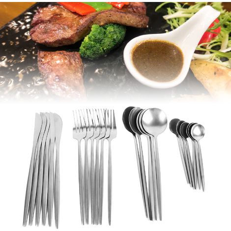 24-teiliges Edelstahl-Besteckset im Retro-Stil, inklusive Steakbesteck und Löffeln. (1/5)