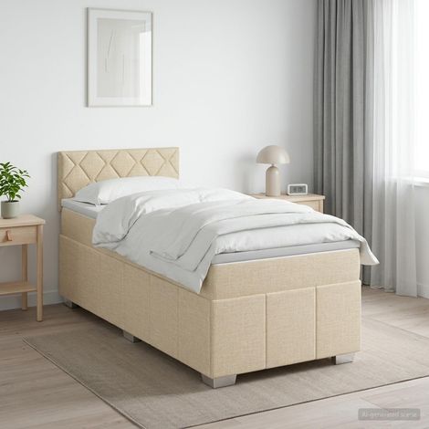 vidaXL Lit boxspring avec matelas Crème 100 x 200 cm Tissu (1/5)