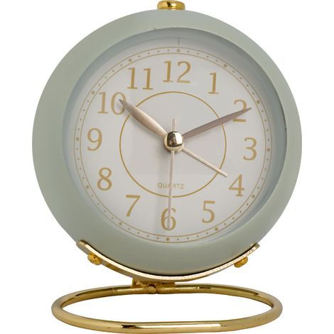 Horloge métal style européen, ronde, ingénieuse, silencieuse, quartz électronique enfant, réveil salon chambre vert clair (1/5)