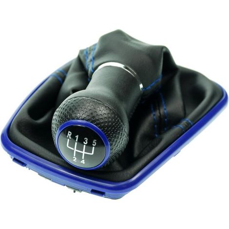 Pommeau de levier de vitesses et soufflet compatibles avec VW Golf 4 et Bora 1997-2006 - 5 vitesses - 23 mm - Noir/Bleu - avec cadre - Simili cuir - Changement de vitesse manuel - (A251-5) (1/4)