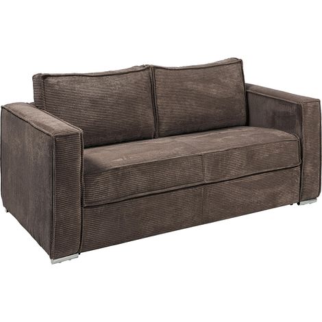 Divano letto 3 posti express in velluto a coste marrone con seduta memory foam - Letto 140 cm - Materasso 14 cm - LORETO