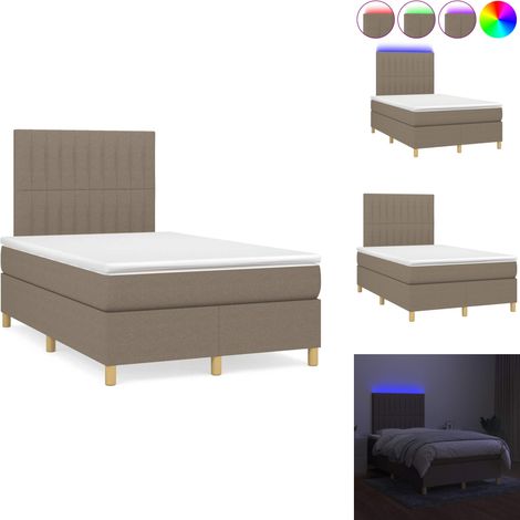 Sommier à lattes de lit matelas et LED taupe 120x190 cm tissu - Sommier Tapissier - Lit Double - Matelas À Ressorts Ensachés - Éclairage Led - Têtière Ajustable (1/5)