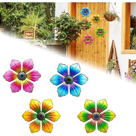 4 PCS Décoration Murale en Métal - Fleur de Jardin Extérieure 18 18cm pour Salon et Chambre (1/5)
