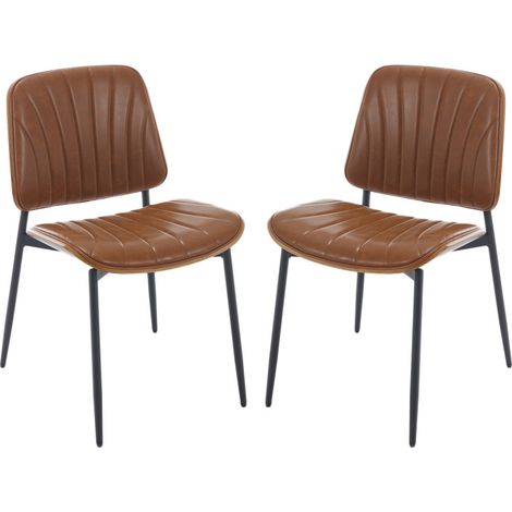 Wahson Dining Chairs 2Pcs in PU Leather Upholstered Modern Industrial Kitchen Chairs with Metal Legs for Living Room Restaurant, Brown (1/5)
