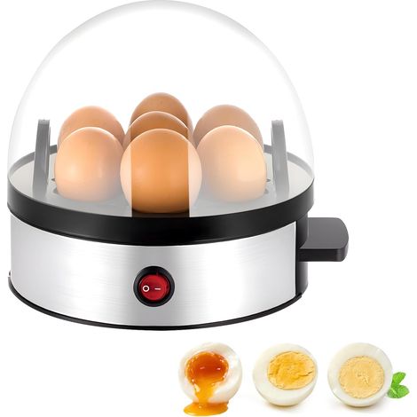 Cuiseur à œufs électrique en acier inoxydable, pour 1 à 7 œufs, avec fonction de maintien au chaud, signal sonore, sans BPA, avec gobelet doseur et pince à œufs, 350 W