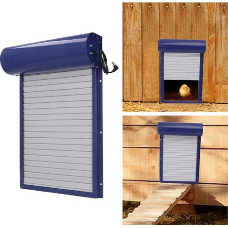 Porta automatica per pollaio con telecomando, sensore di luce e timer 3 in 1, materiale: metallo e plastica, dimensioni: 37,3 x 24,7 cm, spina UE 100-240 V, colore blu. (1/4)