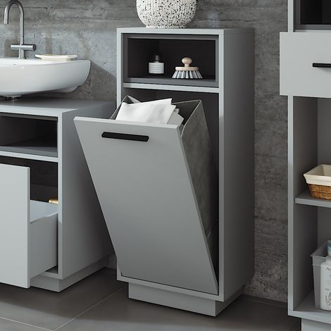 Armario de baño Beatrice, Gris/antracita, 38 x 93 cm con bolsillo interior extraíble, Vicco