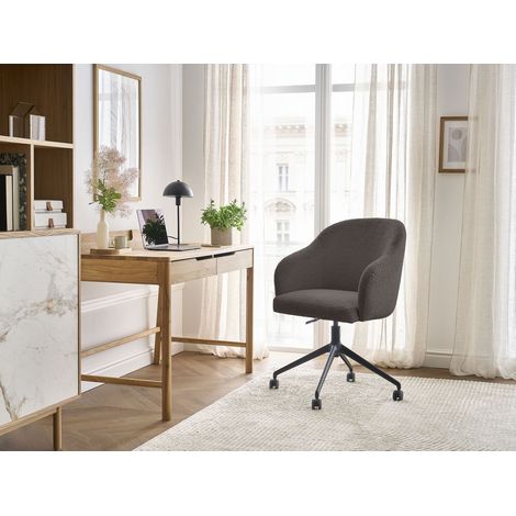 BOBOCHIC - Chaise de bureau SOPHIE tissu bouclette et pietement à roulettes avec hauteur ajustable Marron (1/5)