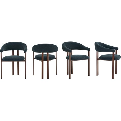 Lote de 4 sillas de comedor en lino con respaldo y patas de metal, estilo moderno, negro (1/5)