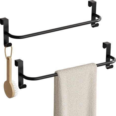 2 Porte-serviette, Suspension sans perçage, Métal noir mat, 40cm, Armoire salle de bain cuisine (1/5)