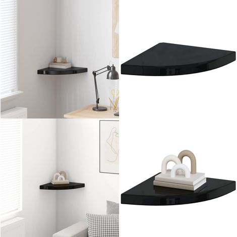 Étagère d'angle flottante noir brillant 35x35x3,8 cm MDF - Étagère Murale - Étagère D'angle - Étagère Flottante - Rangement Mural - Décoration Murale - Home & Living (1/5)