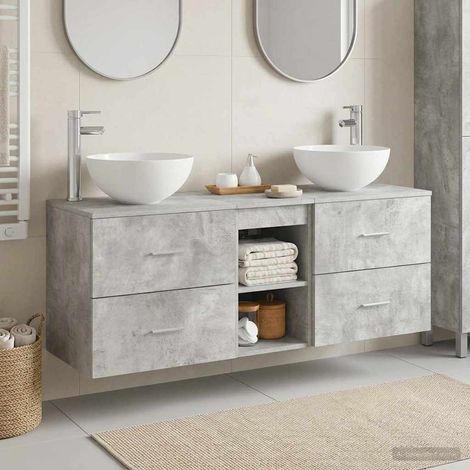 vidaXL Bathroom Cabinet Set 3 pcs Concrete Grey 129 x 35 x 80 cm (1/5)