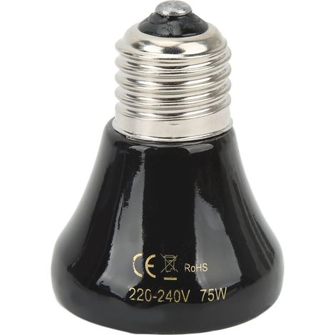 Ampoule chauffante en céramique 75W pour reptiles, lampe infrarouge pour amphibiens et lézards, 220‑240V, noire. (1/5)