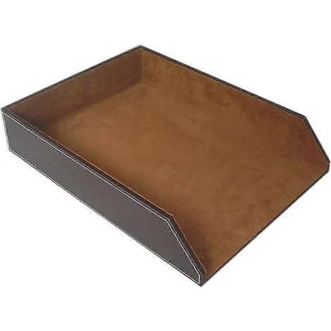 Plateau de rangement en cuir PU pour courrier, organiseur de bureau pour documents, porte-documents empilable (marron) (1/5)