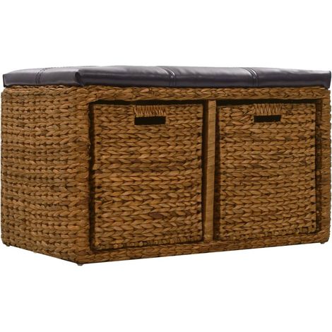 vidaXL Panca in Giunco con 2 Ceste 71x40x42 cm Marrone