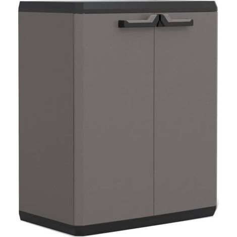 KIS Armoire de rangement basse Più - 68 x 39 x 83 cm - Gris anthracite et noir