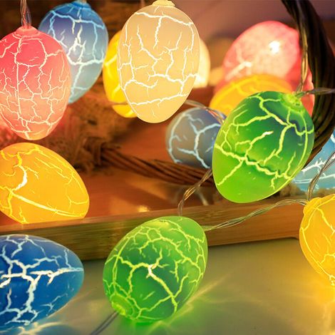 Guirlande lumineuse LED de Pâques – 3 m, 20 ampoules clignotantes avec œufs colorés cassés et effets festifs, fonction pile, décoration intérieure/extérieure-lsw (1/5)
