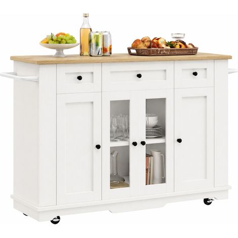 CHICFURN Isola cucina 151,5 x 60 x 91,7 cm MDF metallo bianca, piano effetto legno, pieghevole (1/5)