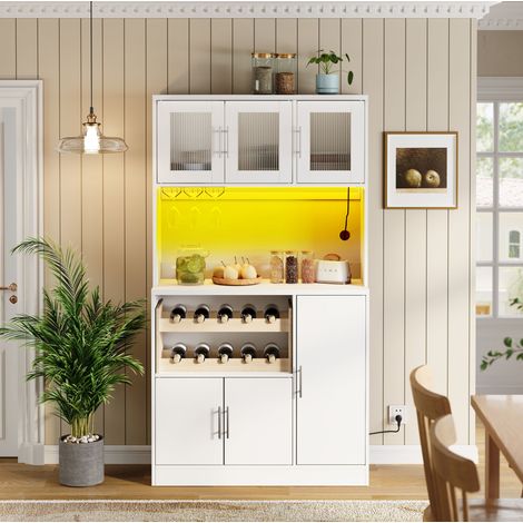 Armario de cocina con LED RGB, enchufe, portacopas y botellero 100 x 40 x 180 cm Blanco HAVRYA (1/5)