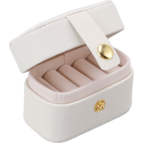 Étui de rangement miniature pour bagues en cuir PU, boîte à bijoux organisatrice, petite pochette de voyage pour boucles d'oreilles, blanc