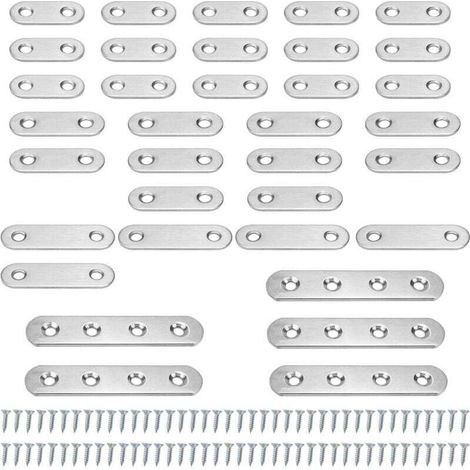 35 Pièces Equerre Plate, Argent Équerre de Fixation, Equerre Inox Livré avec 80 vis, Equerre Metal Convient pour Réparer et Fixer des Meubles
