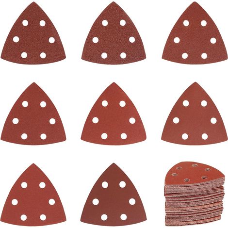 Lot de 120 feuilles de papier abrasif triangulaire, 93 x 93 x 93 mm, 6 trous, papier abrasif pour ponceuse triangulaire (grain 40, 60, 80, 120 (1/5)