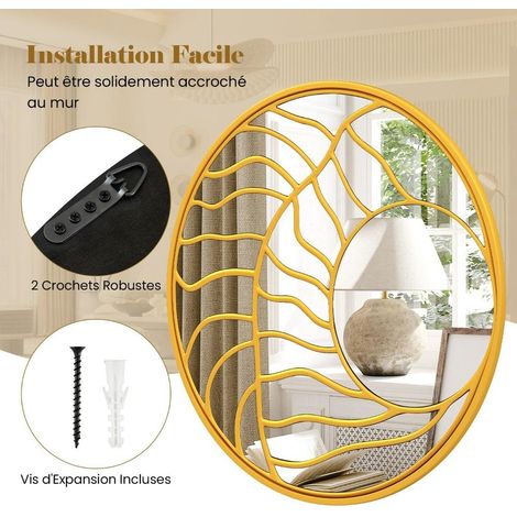 Pour salon et entrée, apportez de la lumière avec ce grand miroir mural rond 80 cm au cadre irrégulier doré (1/5)