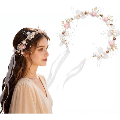 Couronne fleur cheveux Rose 40CM accessoire mariage fille (1/5)