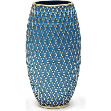 Vase à fleurs décoratif bleu et doré,Support de présentation floral,Décoration d'intérieur,Cadeau de pendaison de crémaillère,Base large et col fin,Pour salon, couloir, chambre à coucher (1/5)