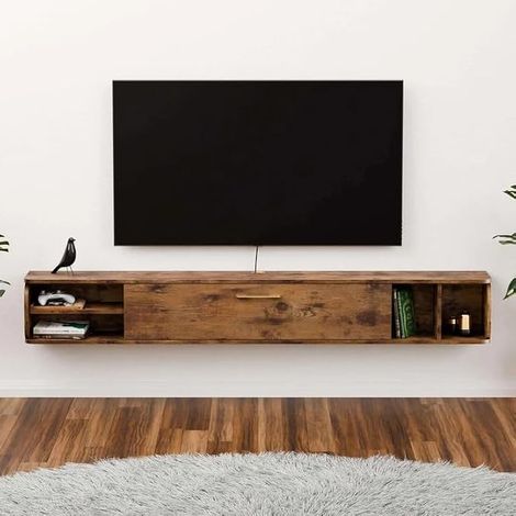 Meuble TV Suspendu, Étagère TV Flottante, Support de Télévision Flottant Fixé au Mur Centre de Console Multimédia de Divertissement Grande Armoire de Rangement pour Bureau à Domicile (170cm) (1/5)
