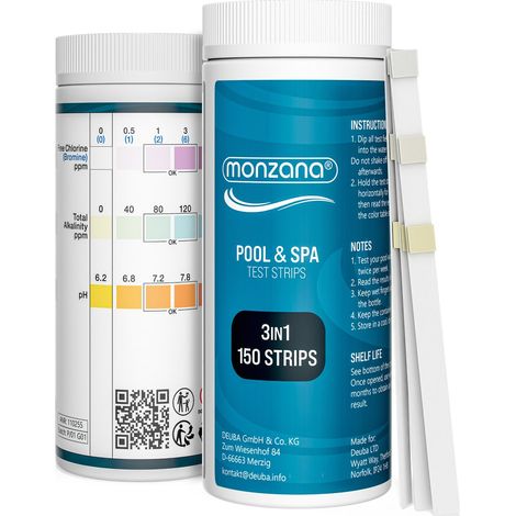 MONZANA® Hot Tub Test Strips ph Test Strips 3-in-1 Water Tester 150-pack Hot Tub Accessories for Pools, Swimming Pools, HotTubs and Spas – Accurate Chemical Tester for pH, Chlorine and Alkalinity
