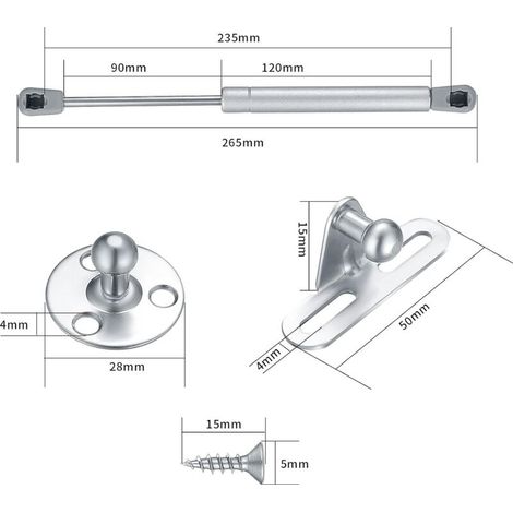 Lot de 2 ressorts à gaz, 60 N vérin pneumatique pour meubles, pistons pour portes de cuisine, piston à gaz pour portes, charnière d'armoire, bras amortisseur pour charnière de meubles de (1/4)