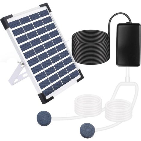 Kit de pompe à air solaire 5 W, 3 modes de fonctionnement, aérateur de bassin, oxygénateur à bulles, aquaponie, aquarium, bassin à koï, aquaculture, hydroponie, bubbleponie (1/4)