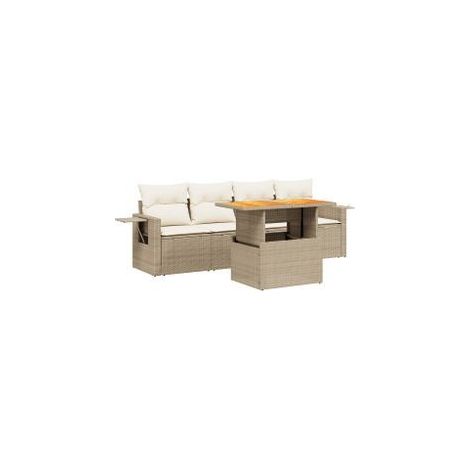 Salon de jardin avec coussins 5 pcs beige résine tressée (1/3)