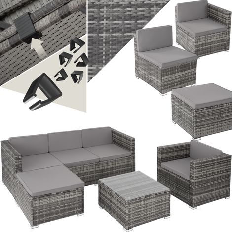 Salon en rotin pour 4 à 5 personnes résistant gris (1/5)