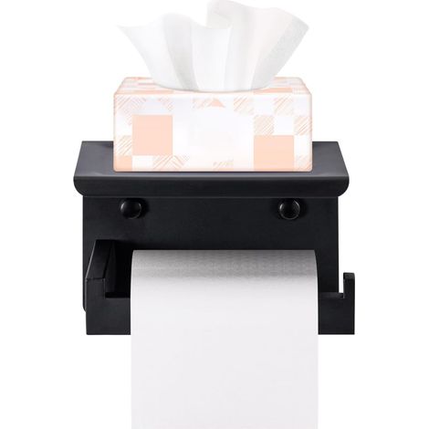 Trintion Toilet Paper Roll Holder with Shelf, Self-Adhesive No Drill, Stainless Steel, Durable and Easy to Install, Perfect for Bathroom and Office (Black) (1/5)