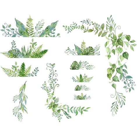 2 Feuilles/Set Plantes Vertes Stickers Muraux Floraison Branches de Vigne Feuilles Sticker Mural Amovible Vinyle Art Stickers Muraux pour Salon Chambre (1/5)