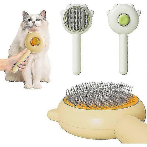 Peigne autonettoyant (blanc et vert), peigne magique pour chats et chiens à poils longs ou courts (1/5)
