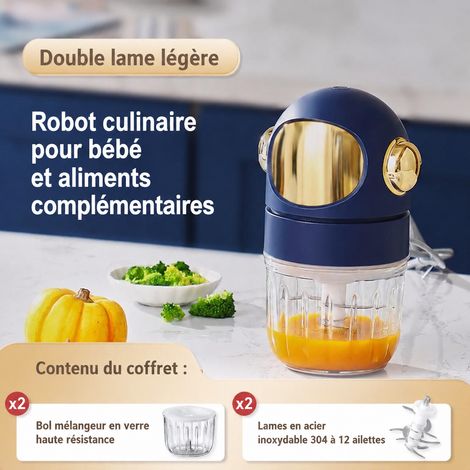Mini mixeur hachoir bébé 300 ml bleu double bol et double lame 12 feuilles inox 304 304 réf 1554 3 kg – Livraison gratuite